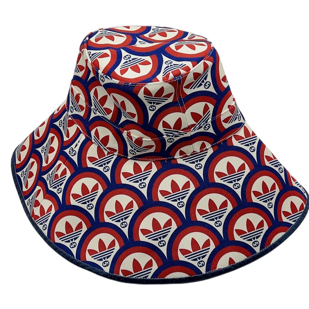 ❌SOLD❌Adidas X Gucci GG Trefoil Print Wide Brim Hat Size XL (59 cm) in Bule/Red - Picture 3 of 13
